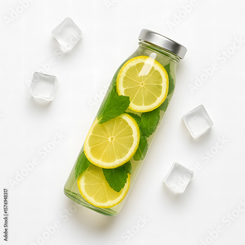 Fresh lemon and lime with mint on white background for citrus concept