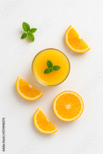 Orange slices with mint and lemon on white background for fresh citrus concept