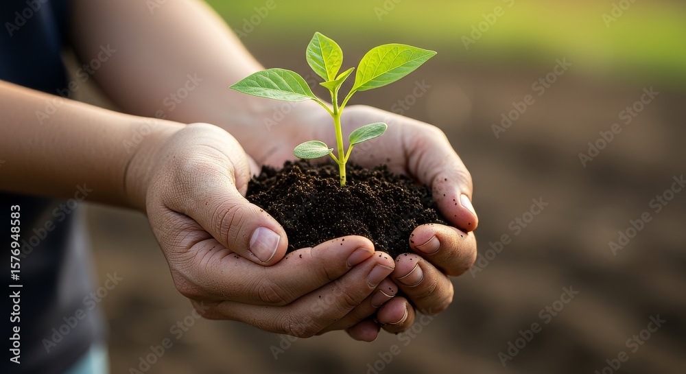 Holding Sprout in Hands with Soil Ready for Planting Holding Sprout in Hands with Soil Ready for Planting