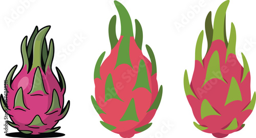 Exotic Dragon Fruit Vector Illustration: A Vibrant Still Life of Tropical Pitaya with Detailed Green Scales and a Glossy Pink Surface on a Transparent Backdrop