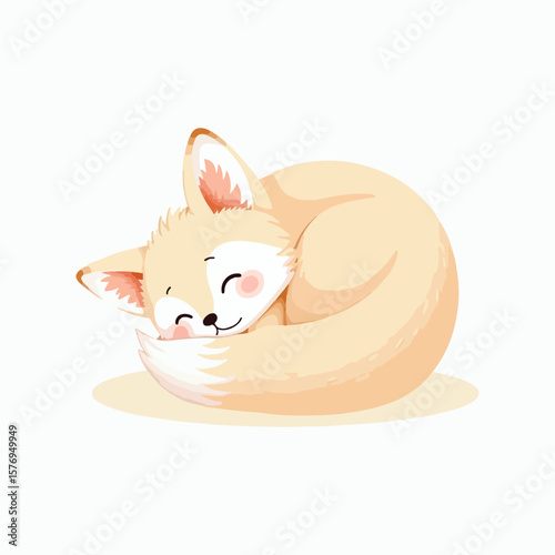 Vector illustration of an adorable sleeping fennec fox curled up, perfect for cute animal and nature themes.