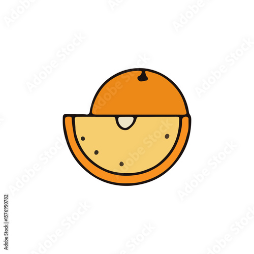 A halved orange, segmented, showing juicy citrus flesh.