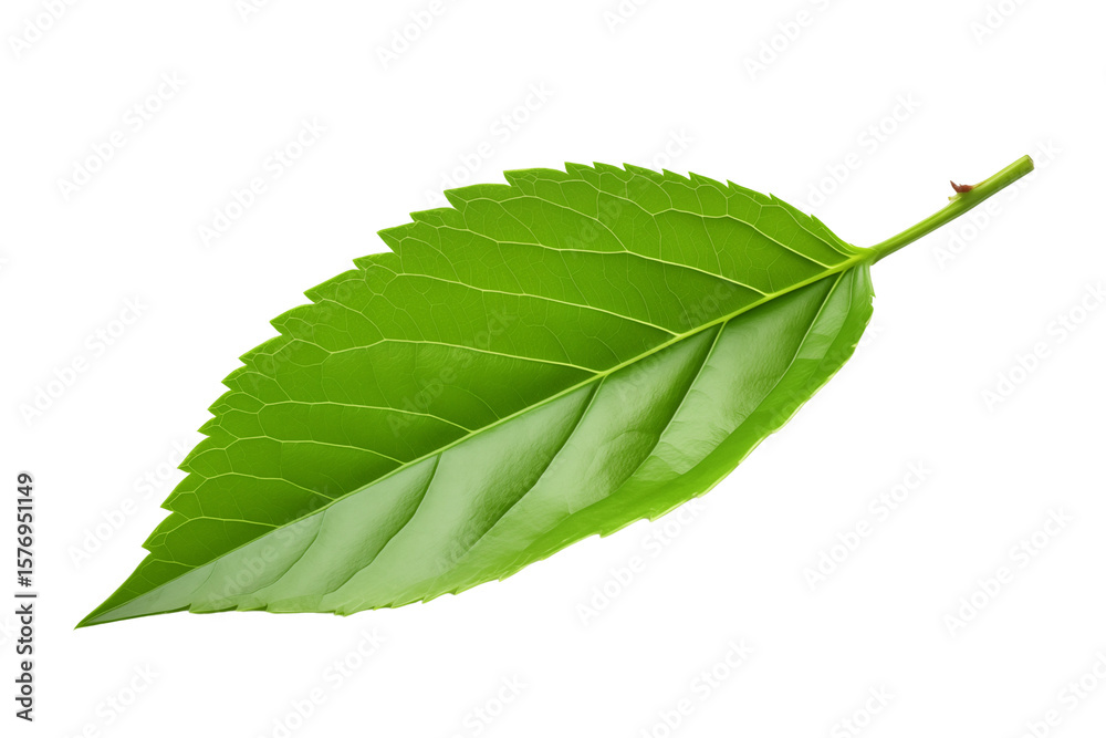 Obraz premium One Green Tea Leaf, Separated On Transparent Background