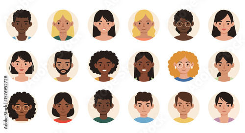 Diverse avatars people faces characters portraits