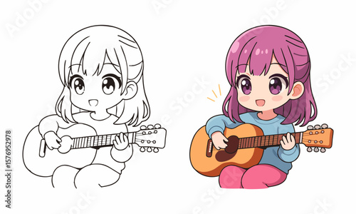 woman playing acoustic guitar coloring page for kids