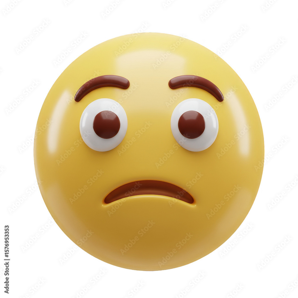 Fototapeta premium Sad Yellow Emoji 3D Cartoon Face Upset Expression Isolated Render