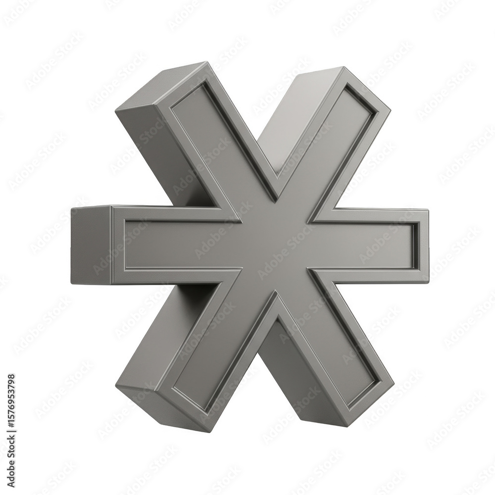 Fototapeta premium Silver Multiply Symbol 3d Render Geometric Mathematics Cross Illustration