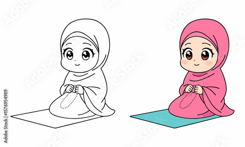 muslim woman praying coloring page for kids