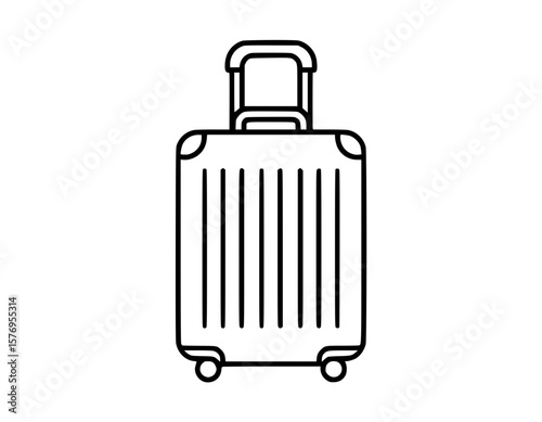 Black line art illustration of rolling suitcase with extended handle