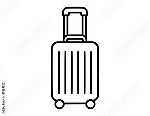 Black line art illustration of rolling suitcase with extended handle