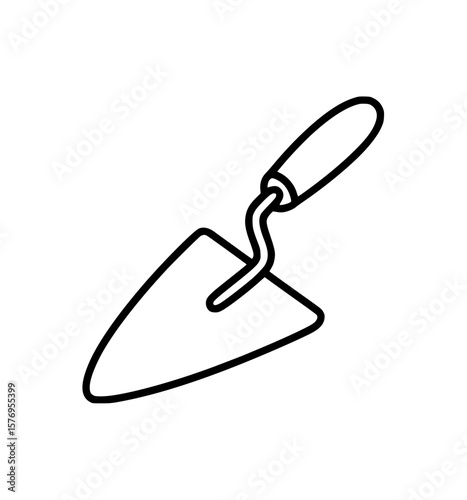 Minimalist line art illustration of a garden trowel