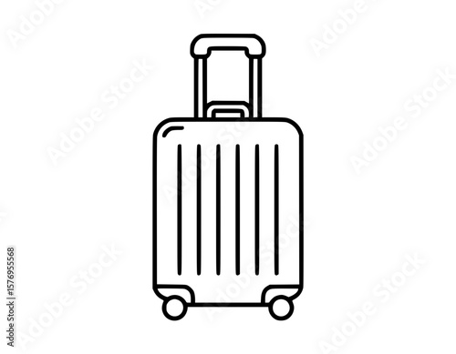 Travel suitcase with wheels and extended handle in black line art illustration style