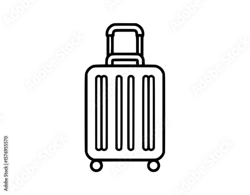 Travel suitcase with wheels and extended handle in black line art illustration style