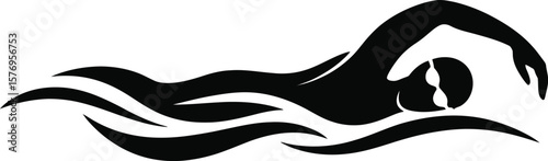Dynamic Swimmer Silhouette Vector: Water Sport Icon for Fitness and Health