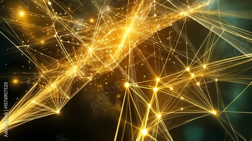 Abstract golden network connection and digital technology lines moving background