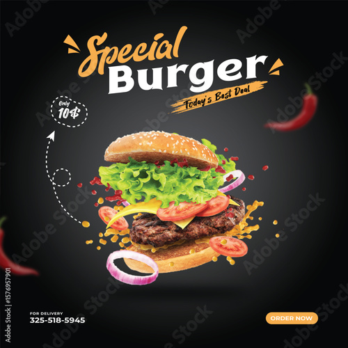 Burger social media post design vector illustration
