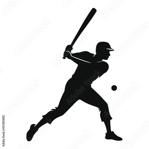 Baseball player swinging bat silhouette action moment sport athletic game illustration