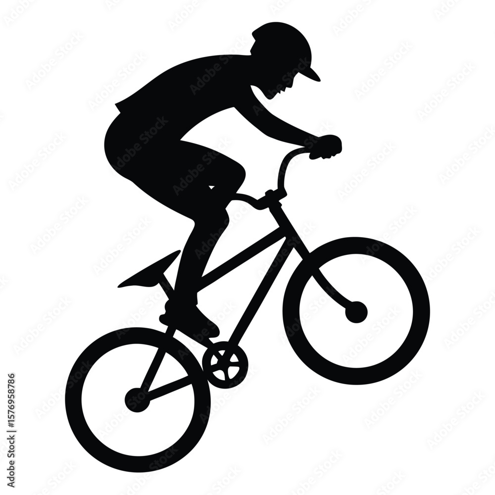 Obraz premium Cyclist silhouette performing a stunt with bmx bicycle on isolated white background for design