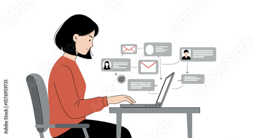Professional woman working remotely with digital communication and collaboration tools