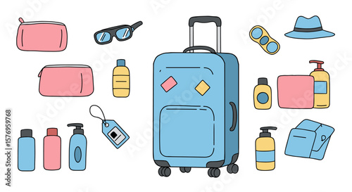 Travel essentials: modern hand-drawn luggage and accessories collection