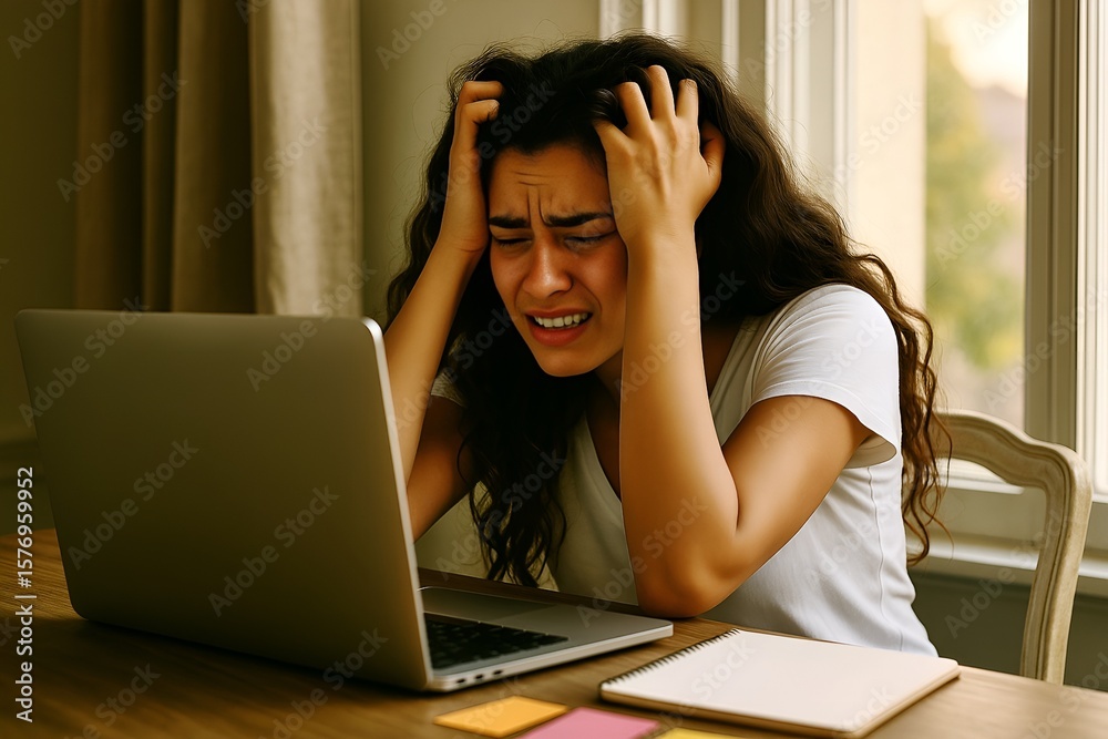 Frustrated Teen Doing Homework Indoors Under Stress and Isolation Frustrated Teen Doing Homework Indoors Under Stress and Isolation