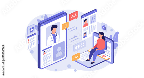 Isometric telemedicine concept: virtual medical consultation in digital healthcare