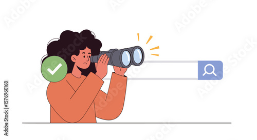 Person searching with binoculars in browser interface concept
