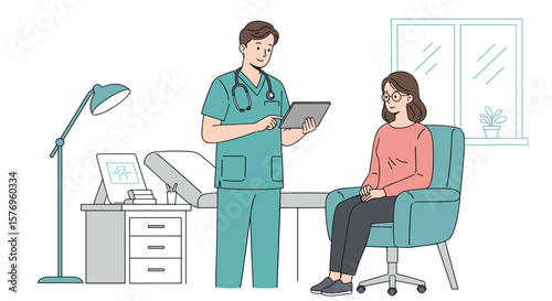 Medical consultation scene with doctor and patient in modern clinic