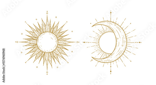 Celestial sun and moon design in gold
