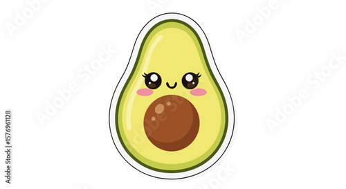 Smiling Avocado – Cute Kawaii Sticker Vector