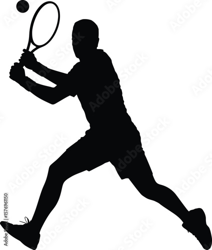 Dynamic Tennis Player Silhouette: Athlete Hitting Ball with Racket