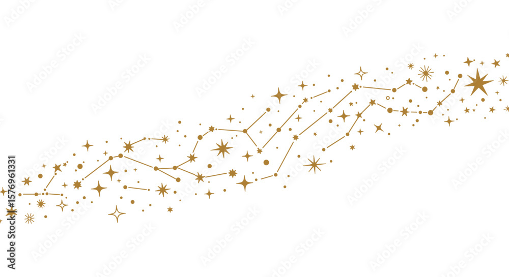Golden celestial pattern with stars and constellations in elegant flat design