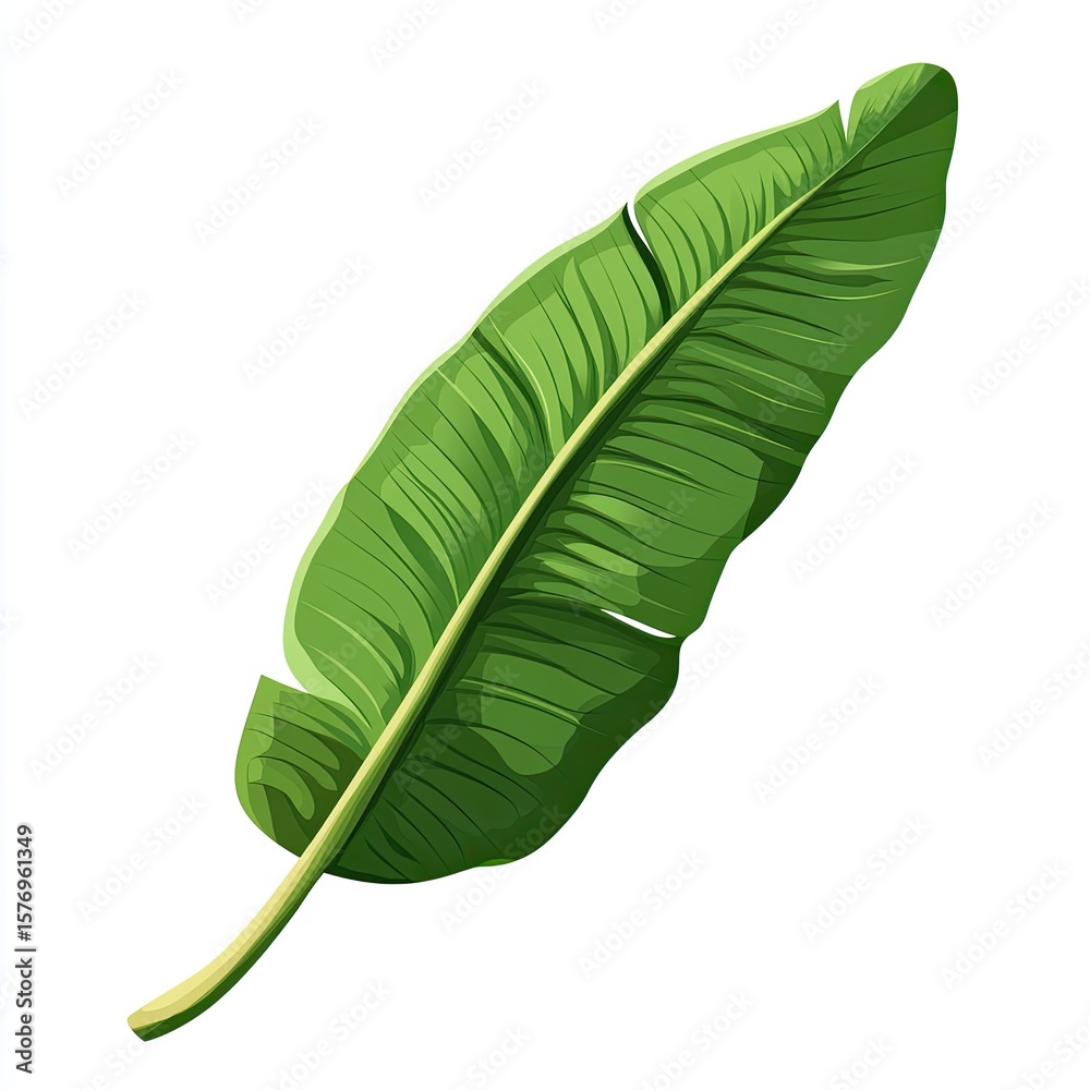 Obraz premium A flat vector logo of a single green banana leaf, with simple shapes, a white background,