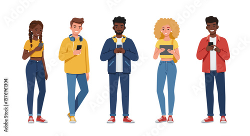 Modern youth engaging with smartphones in casual fashion