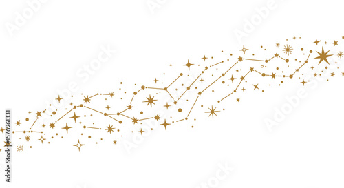Golden celestial pattern with stars and constellations in elegant flat design