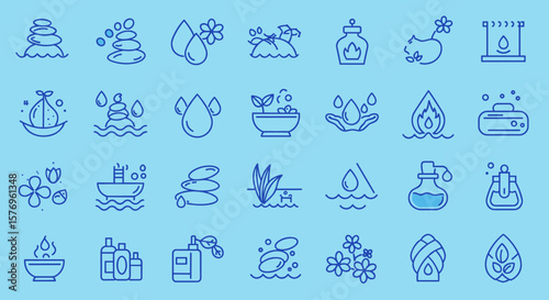 Essential oil and spa icons collection in minimalist linear style
