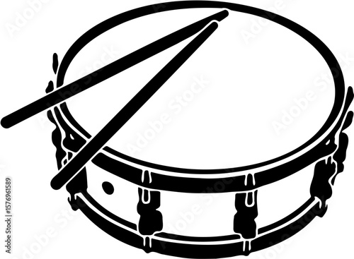 vector illustration of drum and sticks, isolated on white
