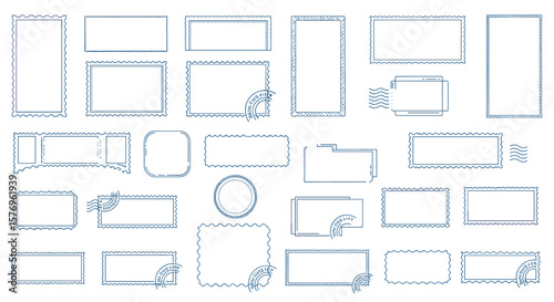 Vintage postage stamp frames collection in minimalist linear style