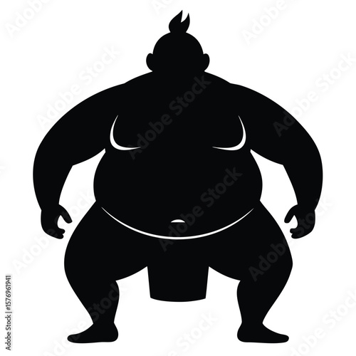 Silhouette illustration of a sumo wrestler in a ready stance isolated on a white background
