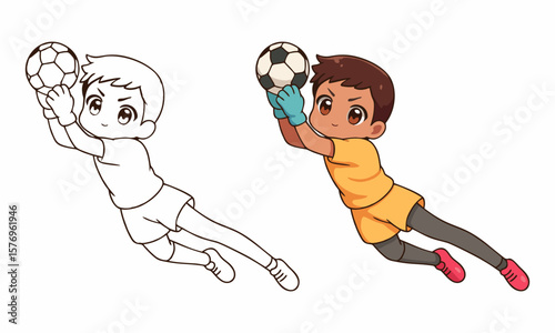 goalkeeper catches the ball coloring page for kids