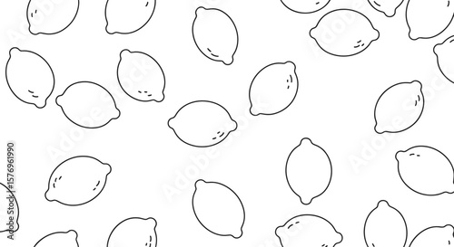 Seamless lemon pattern: hand drawn citrus design with black outlines on white