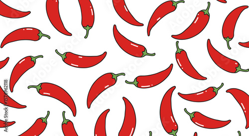 Red chili peppers seamless pattern on white background for food and spice themes