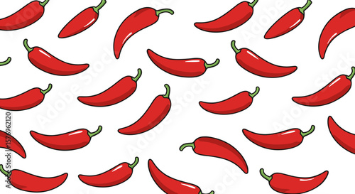 Spicy red chili pepper seamless pattern on white background