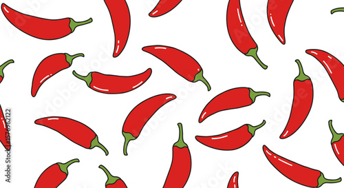 Spicy red chile peppers seamless pattern on white background