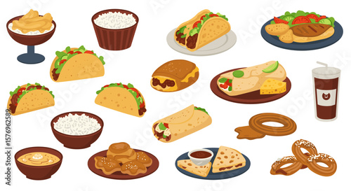 Delicious mexican cuisine collection: tacos, burritos, and more