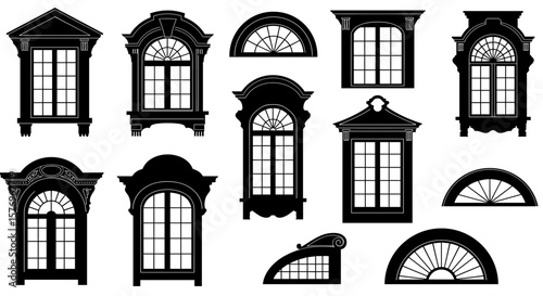 Elegant collection of classic architectural window silhouettes with various designs