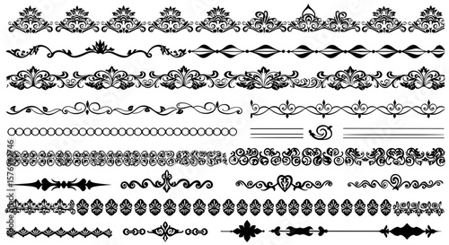Elegant ornamental border designs set in intricate black silhouette style