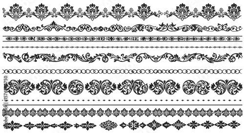 Ornamental border collection with elegant victorian floral patterns