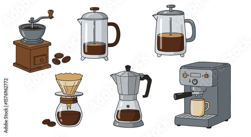 Collection of coffee brewing devices featuring classic and modern styles