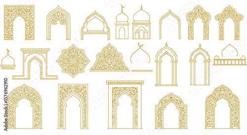 Intricate ornamental arches and domes: elegant islamic architecture in linear design